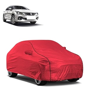 car bady cover waterproof compatible with maruti new baleno triple stitched fully elastic ultra mirror pocket  heavy buckle  mth red amp black piping red amp black