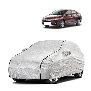 car bady cover waterproof compatible with honda city i-dtec triple stitched fully elastic ultra mirror pocket  heavy buckle  silver amp black piping silver amp black