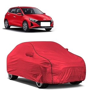 car bady cover waterproof compatible with hyundai elite i20 triple stitched fully elastic ultra mirror pocket  heavy buckle  mth red amp black piping red amp black