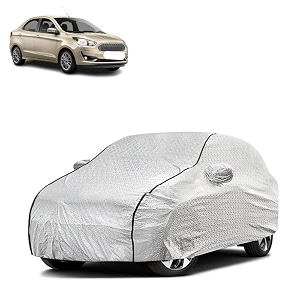 car bady cover waterproof compatible with ford aspire triple stitched fully elastic ultra mirror pocket  heavy buckle  silver amp black piping silver amp black