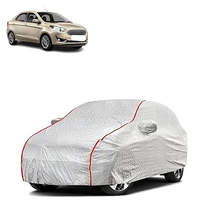 car bady cover waterproof compatible with ford aspire triple stitched fully elastic ultra mirror pocket  heavy buckle  silver amp red piping silver amp red