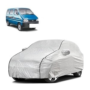 car bady cover waterproof compatible with maruti eeco triple stitched fully elastic ultra mirror pocket  heavy buckle  silver amp black piping silver amp black