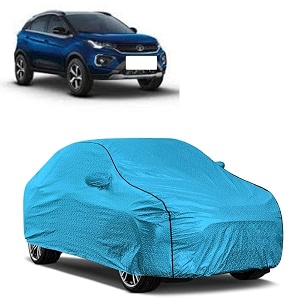 car bady cover waterproof compatible with tata nexon 2023 triple stitched fully elastic ultra mirror pocket  heavy buckle  mtl blue amp black piping blue amp black