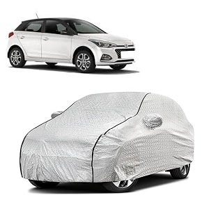 car bady cover waterproof compatible with hyundai elite i20 2020 triple stitched fully elastic ultra mirror pocket  heavy buckle  silver amp black piping silver amp black