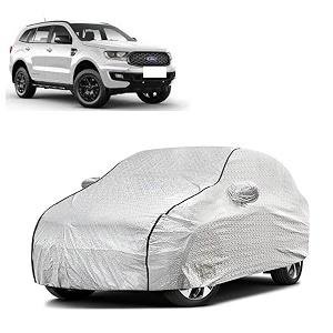 car bady cover waterproof compatible with ford endeavour triple stitched fully elastic ultra mirror pocket  heavy buckle  silver amp black piping silver amp black