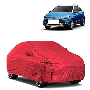car bady cover waterproof compatible with hyundai i20 active triple stitched fully elastic ultra mirror pocket  heavy buckle  mth red amp black piping red amp black