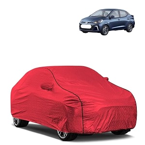 car bady cover waterproof compatible with hyundai aura triple stitched fully elastic ultra mirror pocket  heavy buckle  mth red amp black piping red amp black