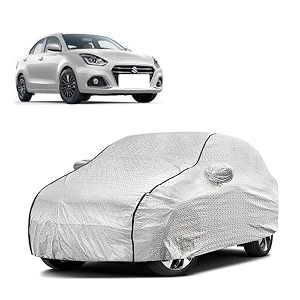 car bady cover waterproof compatible with maruti dzire triple stitched fully elastic ultra mirror pocket  heavy buckle  silver amp black piping silver amp black
