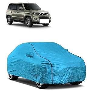 car bady cover waterproof compatible with mahindra kuv100 triple stitched fully elastic ultra mirror pocket  heavy buckle  mtl blue amp black piping blue amp black