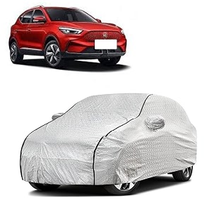 car bady cover waterproof compatible with mg zs ev triple stitched fully elastic ultra mirror pocket  heavy buckle  silver amp black piping silver amp black