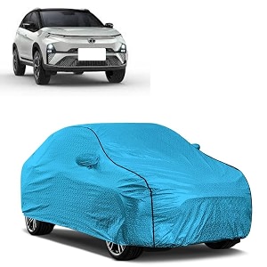 car bady cover waterproof compatible with tata nexon ev triple stitched fully elastic ultra mirror pocket  heavy buckle  mtl blue amp black piping blue amp black