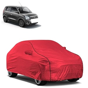 car bady cover waterproof compatible with maruti wagonr 2023 triple stitched fully elastic ultra mirror pocket  heavy buckle  mth red amp black piping red amp black