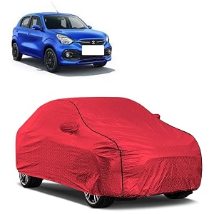 car bady cover waterproof compatible with maruti celerio triple stitched fully elastic ultra mirror pocket  heavy buckle  mth red amp black piping red amp black