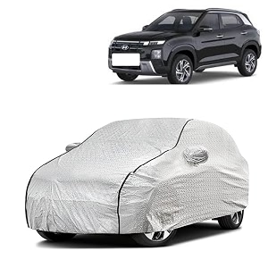ng auto front car bady cover waterproof compatible with hyundai creta 2024 triple stitched fully elastic ultra mirror pocket  heavy buckle  silver amp black piping silver amp black