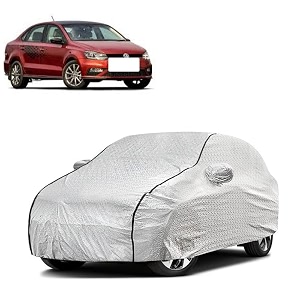 car bady cover waterproof compatible with volkswagen vento triple stitched fully elastic ultra mirror pocket  heavy buckle  silver amp black piping silver amp black