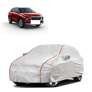 car bady cover waterproof compatible with maruti grand vitara triple stitched fully elastic ultra mirror pocket  heavy buckle  silver amp red piping silver amp red