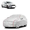 Car Bady Cover Waterproof Compatible with Skoda Slavia |Triple Stitched |Fully Elastic Ultra |Mirror Pocket | Heavy Buckle | Silver &amp; Red Piping (Silver &amp; Red)