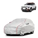 Car Bady Cover Waterproof Compatible with Citroen C3 Aircross |Triple Stitched |Fully Elastic Ultra |Mirror Pocket | Heavy Buckle | Silver &amp; Red Piping (Silver &amp; Red)