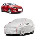 Car Bady Cover Waterproof Compatible with Hyundai Fluidic Verna 4S |Triple Stitched |Fully Elastic Ultra |Mirror Pocket | Heavy Buckle | Silver &amp; Red Piping (Silver &amp; Red)