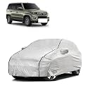 Car Bady Cover Waterproof Compatible with Mahindra KUV100 |Triple Stitched |Fully Elastic Ultra |Mirror Pocket | Heavy Buckle | Silver &amp; Black Piping (Silver &amp; Black)