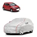 Car Bady Cover Waterproof Compatible with Honda Brio |Triple Stitched |Fully Elastic Ultra |Mirror Pocket | Heavy Buckle | Silver &amp; Red Piping (Silver &amp; Red)