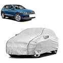 Car Bady Cover Waterproof Compatible with Volkswagen Tiguan |Triple Stitched |Fully Elastic Ultra |Mirror Pocket | Heavy Buckle | Silver &amp; Black Piping (Silver &amp; Black)
