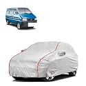 Car Bady Cover Waterproof Compatible with Maruti Eeco |Triple Stitched |Fully Elastic Ultra |Mirror Pocket | Heavy Buckle | Silver &amp; Red Piping (Silver &amp; Red)