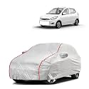 Car Bady Cover Waterproof Compatible with Hyundai i10 |Triple Stitched |Fully Elastic Ultra |Mirror Pocket | Heavy Buckle | Silver &amp; Red Piping (Silver &amp; Red)