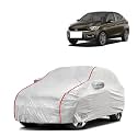 Car Bady Cover Waterproof Compatible with Tata Tigor EV |Triple Stitched |Fully Elastic Ultra |Mirror Pocket | Heavy Buckle | Silver &amp; Red Piping (Silver &amp; Red)