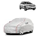 Car Bady Cover Waterproof Compatible with Citroen C5 Aircross |Triple Stitched |Fully Elastic Ultra |Mirror Pocket | Heavy Buckle | Silver &amp; Red Piping (Silver &amp; Red)