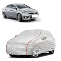 Car Bady Cover Waterproof Compatible with Maruti Ciaz |Triple Stitched |Fully Elastic Ultra |Mirror Pocket | Heavy Buckle | Silver &amp; Red Piping (Silver &amp; Red)