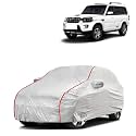 Car Bady Cover Waterproof Compatible with Mahindra Scorpio Classic |Triple Stitched |Fully Elastic Ultra |Mirror Pocket | Heavy Buckle | Silver &amp; Red Piping (Silver &amp; Red)