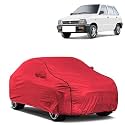 Car Bady Cover Waterproof Compatible with Maruti 800 |Triple Stitched |Fully Elastic Ultra |Mirror Pocket | Heavy Buckle | MTH Red &amp; Black Piping (Red &amp; Black)