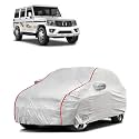 Car Bady Cover Waterproof Compatible with Mahindra Bolero Neo |Triple Stitched |Fully Elastic Ultra |Mirror Pocket | Heavy Buckle | Silver &amp; Red Piping (Silver &amp; Red)