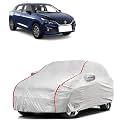 Car Bady Cover Waterproof Compatible with Maruti Baleno |Triple Stitched |Fully Elastic Ultra |Mirror Pocket | Heavy Buckle | Silver &amp; Red Piping (Silver &amp; Red)