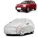 Car Bady Cover Waterproof Compatible with Mahindra XUV 400 EV |Triple Stitched |Fully Elastic Ultra |Mirror Pocket | Heavy Buckle | Silver &amp; Red Piping (Silver &amp; Red)