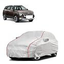 Car Bady Cover Waterproof Compatible with Hyundai Alcazar |Triple Stitched |Fully Elastic Ultra |Mirror Pocket | Heavy Buckle | Silver &amp; Red Piping (Silver &amp; Red)