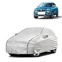 Car Bady Cover Waterproof Compatible with Renault Kwid Climber 1.0 MT |Triple Stitched |Fully Elastic Ultra |Mirror Pocket | Heavy Buckle | Silver &amp; Black Piping (Silver &amp; Black)