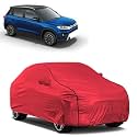 Car Bady Cover Waterproof Compatible with Maruti Brezza |Triple Stitched |Fully Elastic Ultra |Mirror Pocket | Heavy Buckle | MTH Red &amp; Black Piping (Red &amp; Black)