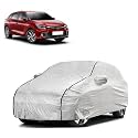 Car Bady Cover Waterproof Compatible with Toyota Glanza |Triple Stitched |Fully Elastic Ultra |Mirror Pocket | Heavy Buckle | Silver &amp; Black Piping (Silver &amp; Black)
