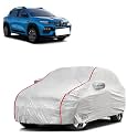 Car Bady Cover Waterproof Compatible with Renault Kiger |Triple Stitched |Fully Elastic Ultra |Mirror Pocket | Heavy Buckle | Silver &amp; Red Piping (Silver &amp; Red)