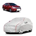 Car Bady Cover Waterproof Compatible with Honda City Hybrid eHEV |Triple Stitched |Fully Elastic Ultra |Mirror Pocket | Heavy Buckle | Silver &amp; Red Piping (Silver &amp; Red)