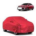 Car Bady Cover Waterproof Compatible with Volkswagen Virtus |Triple Stitched |Fully Elastic Ultra |Mirror Pocket | Heavy Buckle | MTH Red &amp; Black Piping (Red &amp; Black)