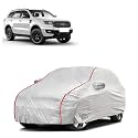 Car Bady Cover Waterproof Compatible with Ford Endeavour |Triple Stitched |Fully Elastic Ultra |Mirror Pocket | Heavy Buckle | Silver &amp; Red Piping (Silver &amp; Red)