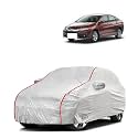 Car Bady Cover Waterproof Compatible with Honda City i-Dtec |Triple Stitched |Fully Elastic Ultra |Mirror Pocket | Heavy Buckle | Silver &amp; Red Piping (Silver &amp; Red)