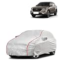 Car Bady Cover Waterproof Compatible with Hyundai Creta |Triple Stitched |Fully Elastic Ultra |Mirror Pocket | Heavy Buckle | Silver &amp; Red Piping (Silver &amp; Red)