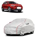 Car Bady Cover Waterproof Compatible with MG ZS EV |Triple Stitched |Fully Elastic Ultra |Mirror Pocket | Heavy Buckle | Silver &amp; Red Piping (Silver &amp; Red)
