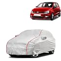 Car Bady Cover Waterproof Compatible with Volkswagen Polo GT |Triple Stitched |Fully Elastic Ultra |Mirror Pocket | Heavy Buckle | Silver &amp; Red Piping (Silver &amp; Red)