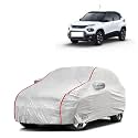 Car Bady Cover Waterproof Compatible with Tata Punch |Triple Stitched |Fully Elastic Ultra |Mirror Pocket | Heavy Buckle | Silver &amp; Red Piping (Silver &amp; Red)