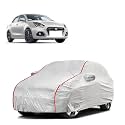 Car Bady Cover Waterproof Compatible with Maruti Swift Dzire |Triple Stitched |Fully Elastic Ultra |Mirror Pocket | Heavy Buckle | Silver &amp; Red Piping (Silver &amp; Red)